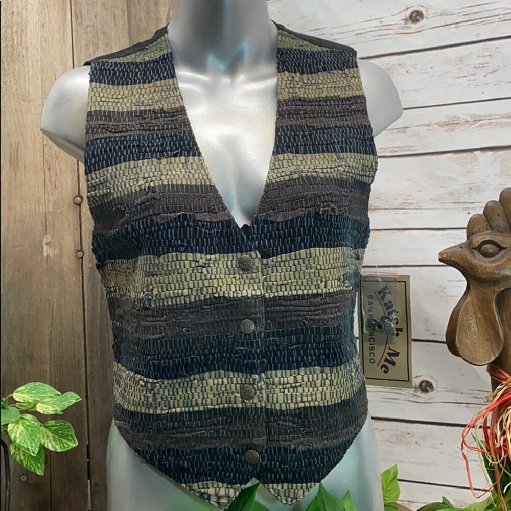 Katch Me BoHo Cowboy Western NWT Retro Suede Leather Weave Rancher Ranch Vest SF